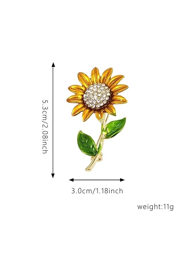 Yellow Flower Rhinestone Sunflower Brooch Enamel Crystal Plant Pin Charm Sun Flower Coat Brooch for Women - Image 4