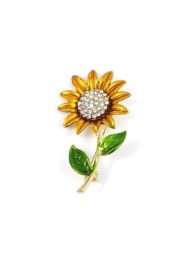 Yellow Flower Rhinestone Sunflower Brooch Enamel Crystal Plant Pin Charm Sun Flower Coat Brooch for Women - Image 1