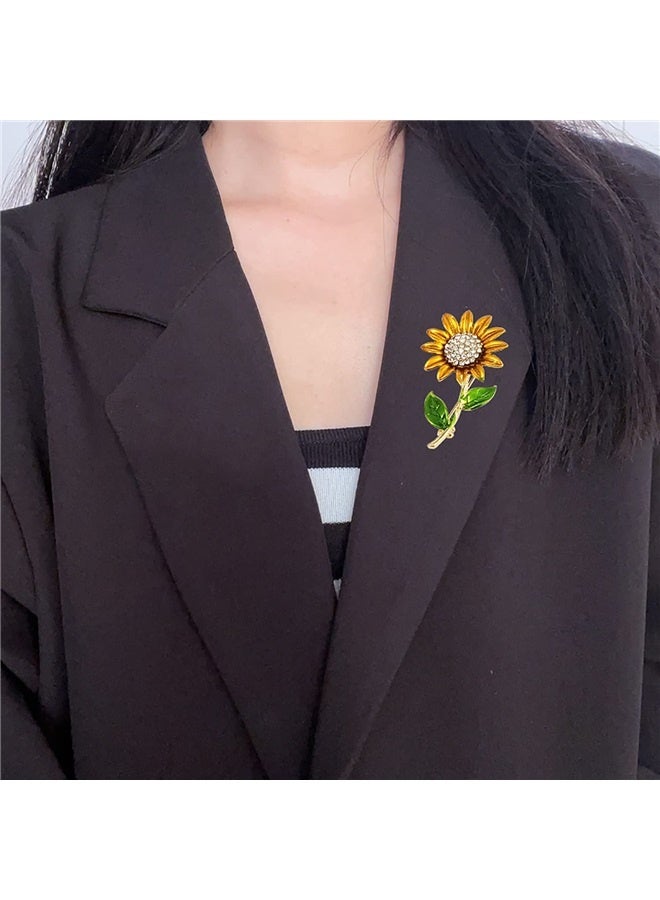 Yellow Flower Rhinestone Sunflower Brooch Enamel Crystal Plant Pin Charm Sun Flower Coat Brooch for Women - Image 3