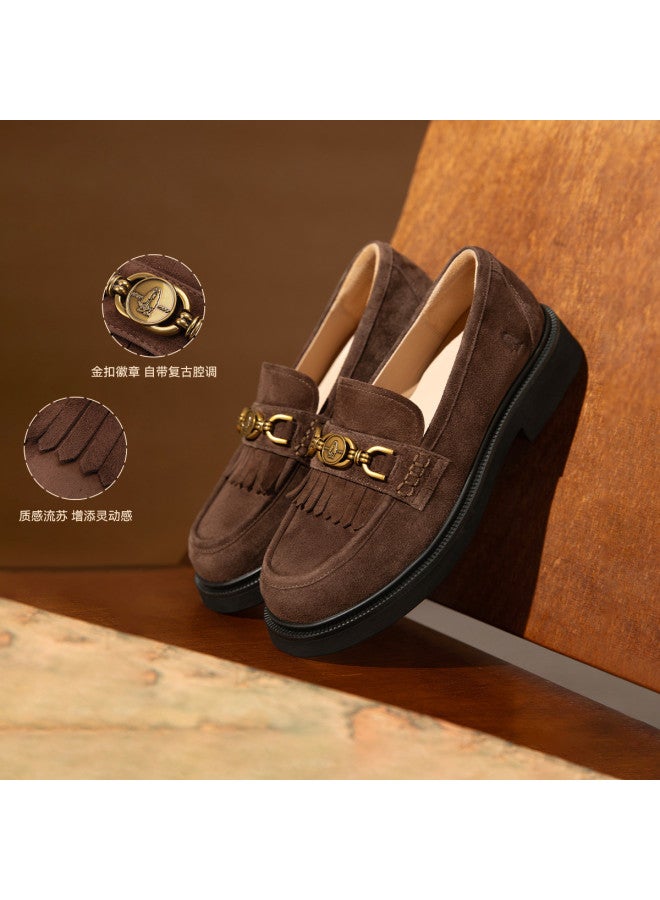 Hush Puppies Autumn/winter New Genuine Leather Metal Buckle Loafers Retro Height-increasing Stylish Versatile Small Leather Shoes - Image 3