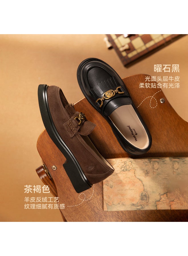 Hush Puppies Autumn/winter New Genuine Leather Metal Buckle Loafers Retro Height-increasing Stylish Versatile Small Leather Shoes - Image 5