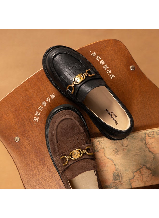 Hush Puppies Autumn/winter New Genuine Leather Metal Buckle Loafers Retro Height-increasing Stylish Versatile Small Leather Shoes - Image 4