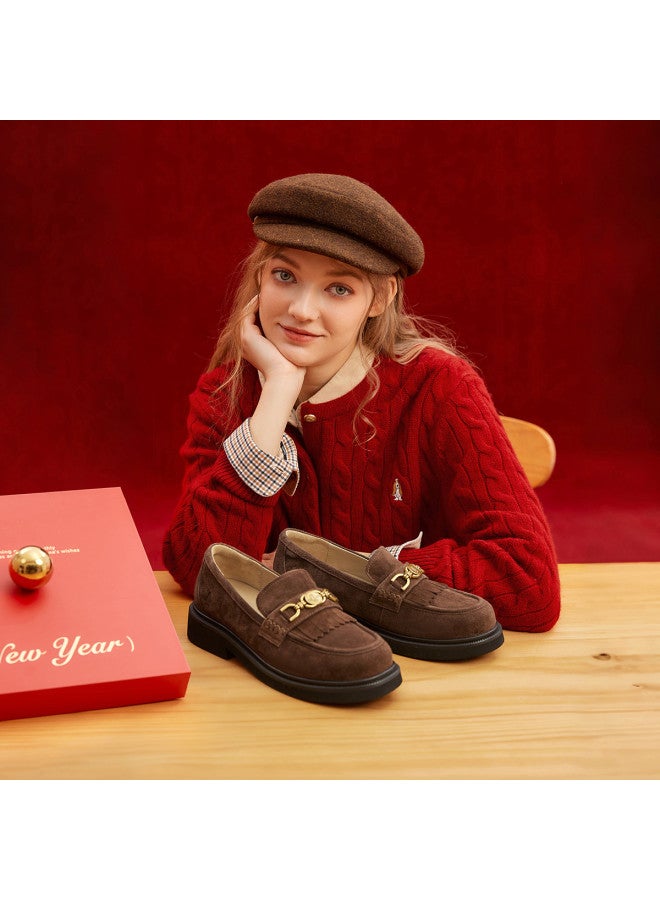 Hush Puppies Autumn/winter New Genuine Leather Metal Buckle Loafers Retro Height-increasing Stylish Versatile Small Leather Shoes - Image 2
