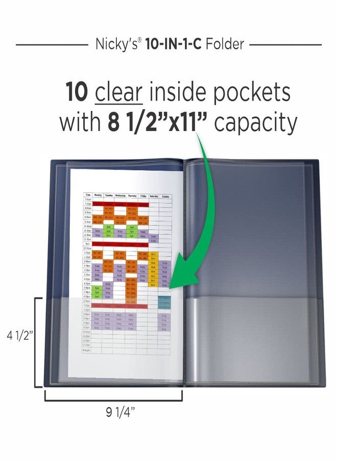 Nicky's Folders Nicky's® Multi Pocket Organizer, 10 or 14 Page Folder, Waterproof, Patented Tear-Resistant, Flexible Plastic, Proudly Made in USA, Binder Substitute. (10-in-1 Clear Inside/Navy Blue Outside) - Image 4