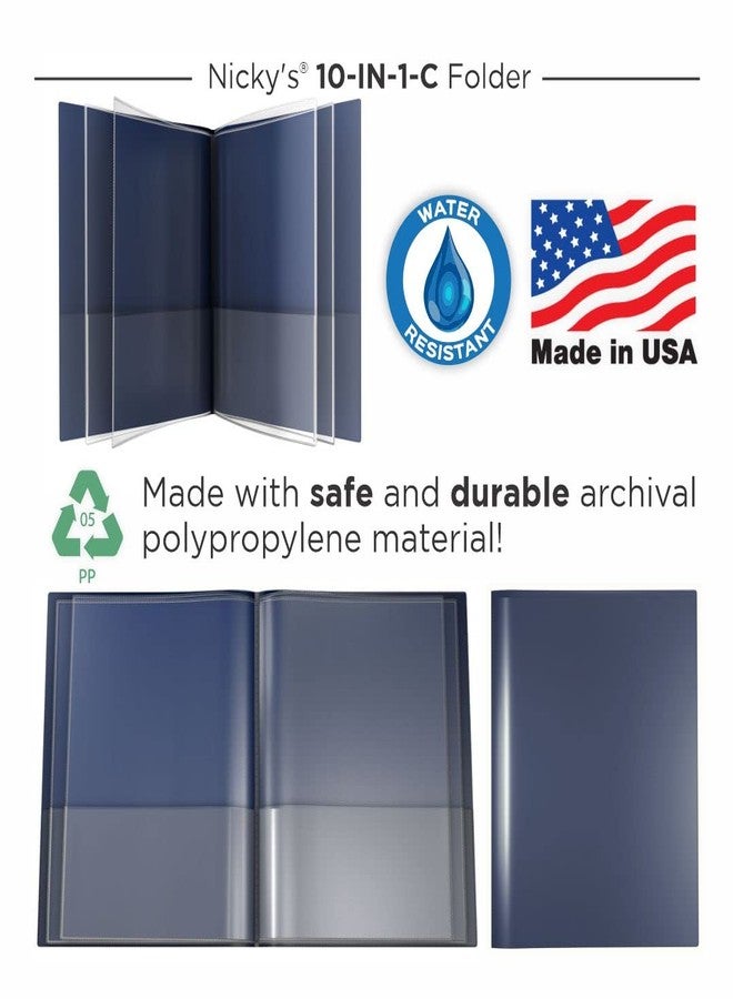 Nicky's Folders Nicky's® Multi Pocket Organizer, 10 or 14 Page Folder, Waterproof, Patented Tear-Resistant, Flexible Plastic, Proudly Made in USA, Binder Substitute. (10-in-1 Clear Inside/Navy Blue Outside) - Image 5