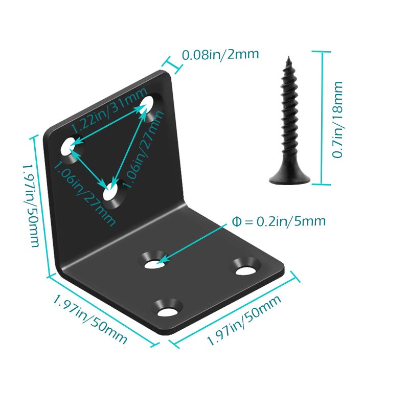 Aufuga Black Stainless Steel Shelf Bracket,Joint Right Angle Bracket,L Shape Heavy Duty Metal Corner Brace Shelf Supporter for Wood Aufuga (10, 2x2x2) - Image 2