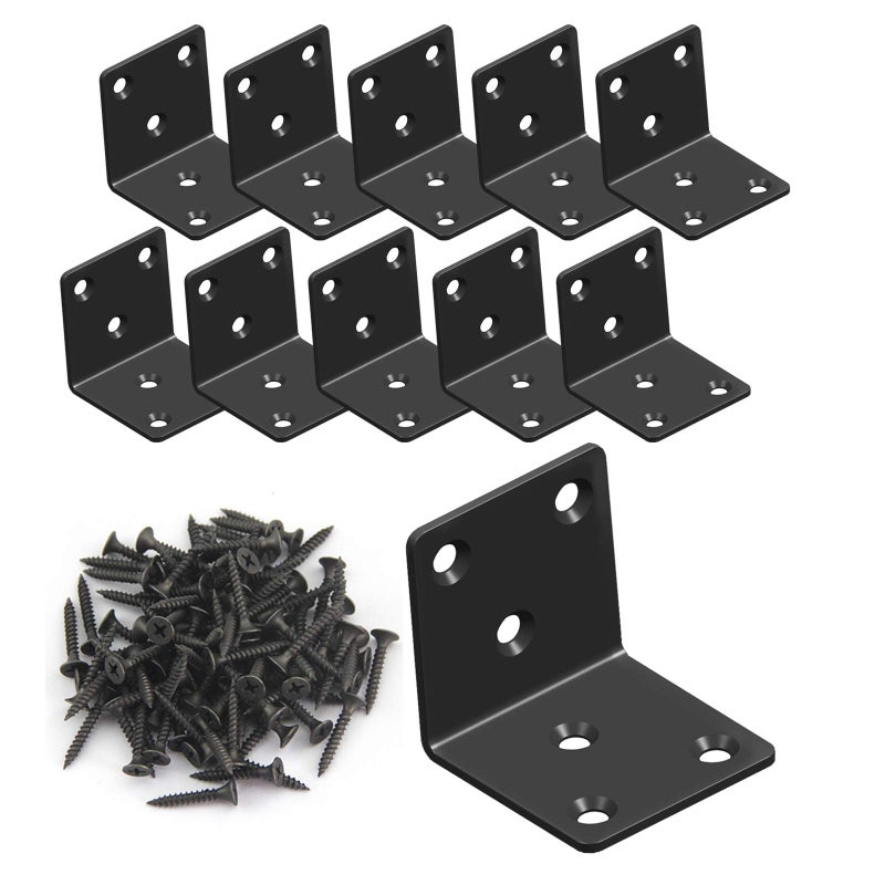 Aufuga Black Stainless Steel Shelf Bracket,Joint Right Angle Bracket,L Shape Heavy Duty Metal Corner Brace Shelf Supporter for Wood Aufuga (10, 2x2x2) - Image 1