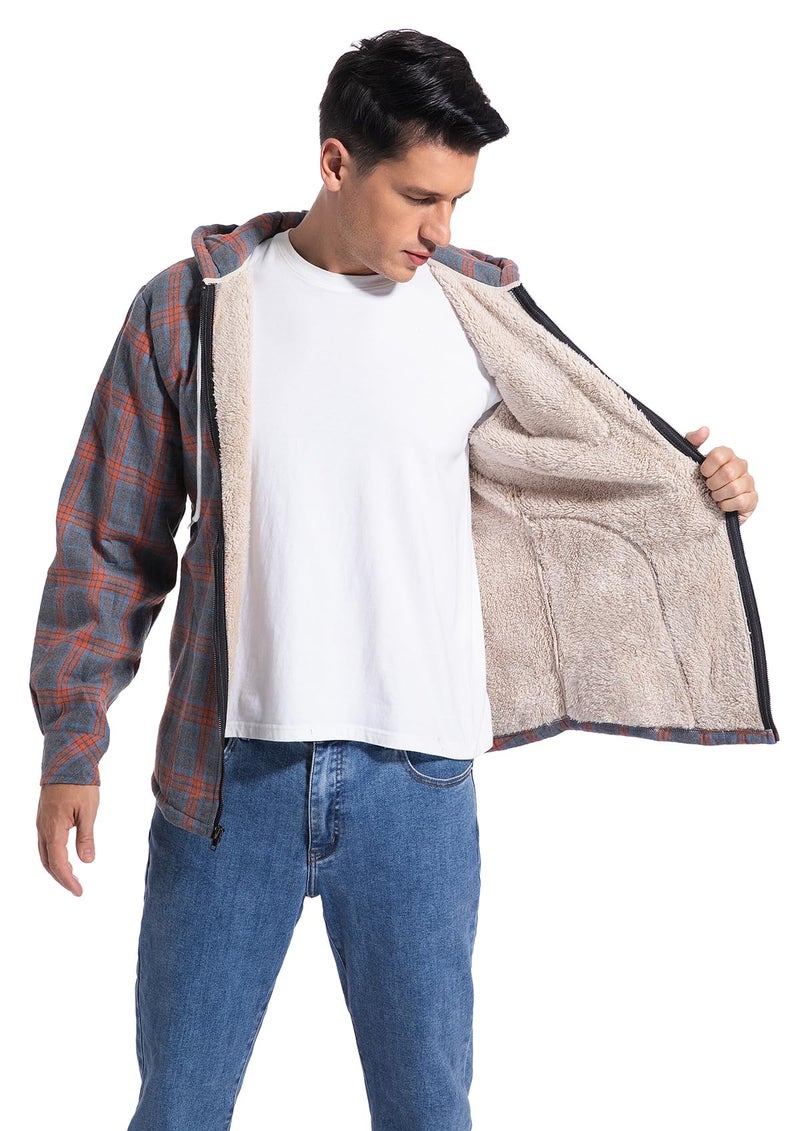 Elesuit Mens Zip Hoodie Jacket Flannel Fleece Plaid Shirts for Men with Hood Orange XX-Large - Image 4