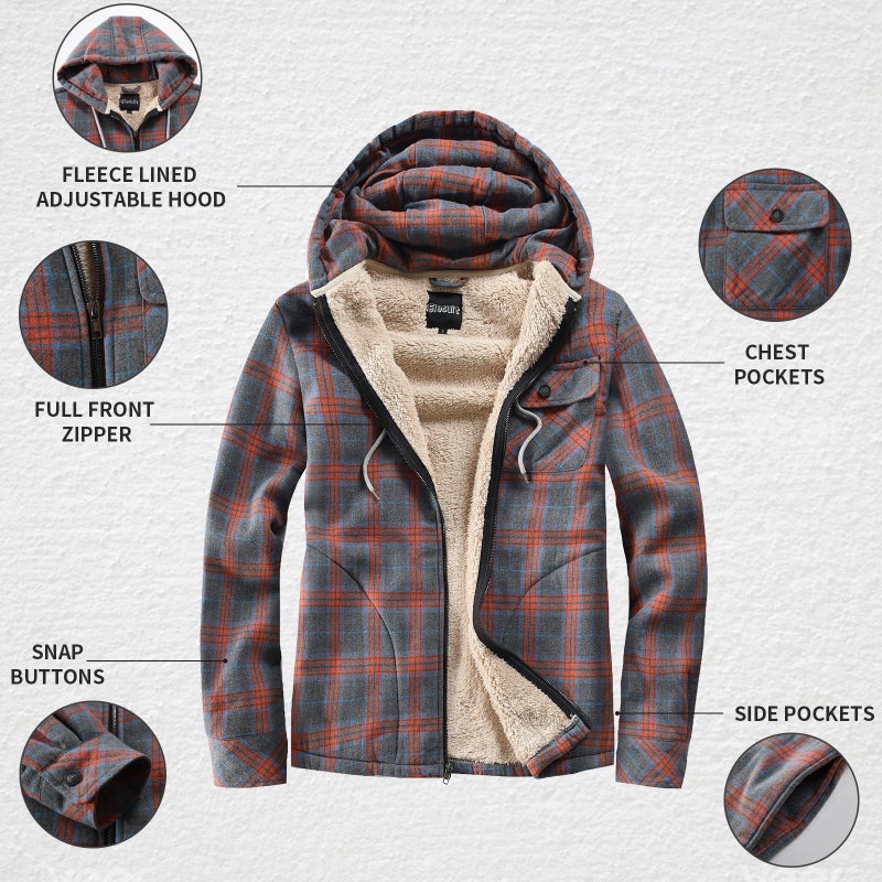 Elesuit Mens Zip Hoodie Jacket Flannel Fleece Plaid Shirts for Men with Hood Orange XX-Large - Image 5
