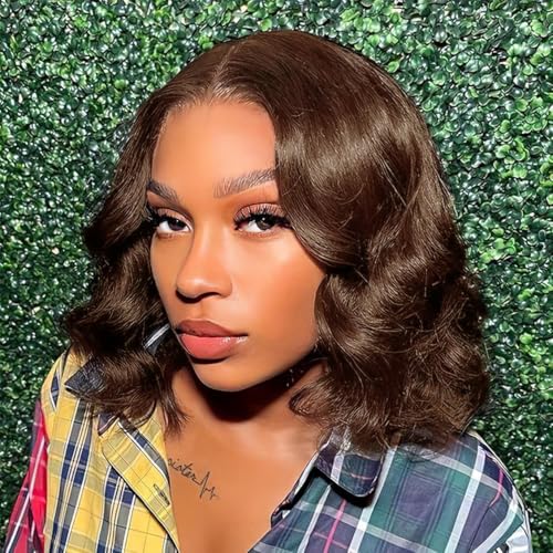 Tinashe Wear and Go Glueless Bob Wigs Human Hair Black Brown 5x6 HD Lace Closure Wigs Pre Plucked Bob Body Wave Lace Front Wigs Short Wigs for Black Women Loose Body Bob Wig 3 14inch - Image 1