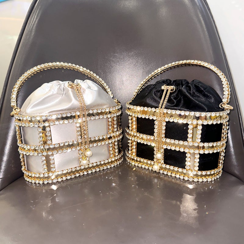 2024 Super Flash Diamond Handbag Fashion Ladies Metal Crossbody Niche Design Bucket Bag All-Match Women'S Dinner Bag - Image 3