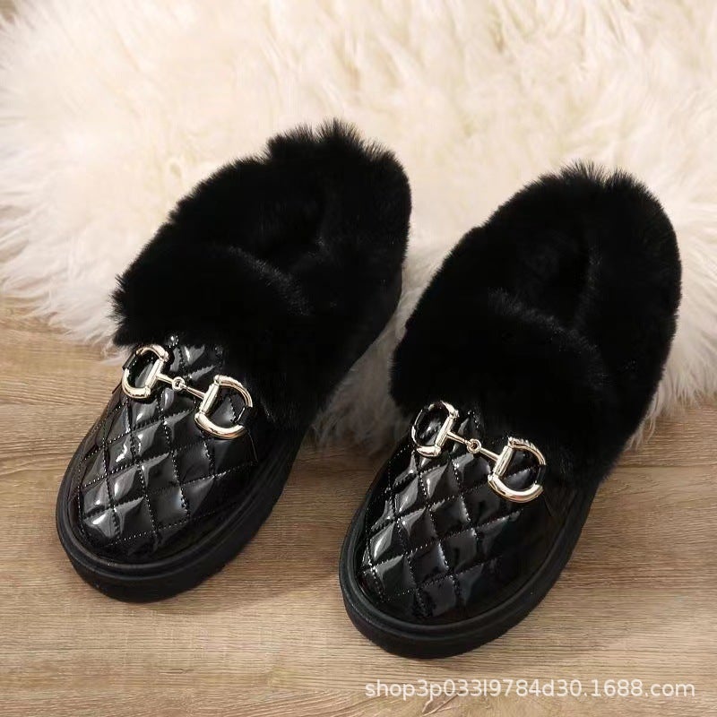 2023 Fashion Leather Peas Shoes Fleece-Lined Warm Cold-Resistant Student Mother Comfortable One-Piece Delivery - Image 4