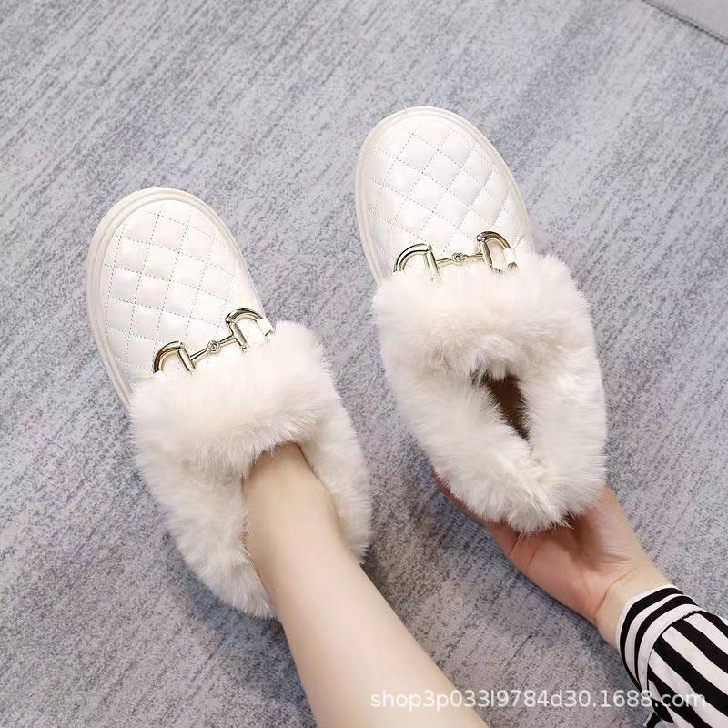 2023 Fashion Leather Peas Shoes Fleece-Lined Warm Cold-Resistant Student Mother Comfortable One-Piece Delivery - Image 3