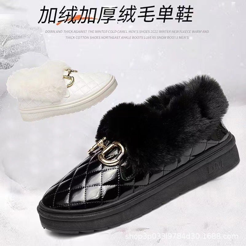 2023 Fashion Leather Peas Shoes Fleece-Lined Warm Cold-Resistant Student Mother Comfortable One-Piece Delivery - Image 5
