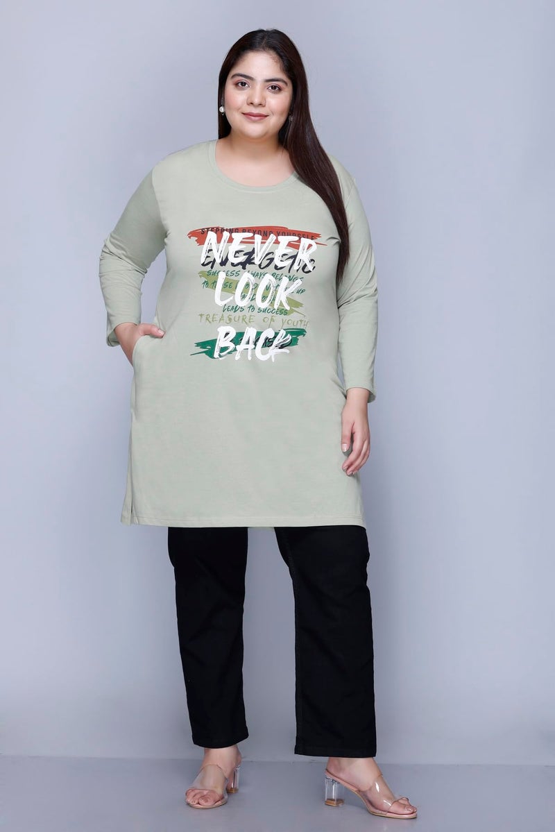 In Love Women's Cotton Chest Printed Full Sleeve Plus Size Long T-Shirt,FSLP570F05_6XL - Image 2