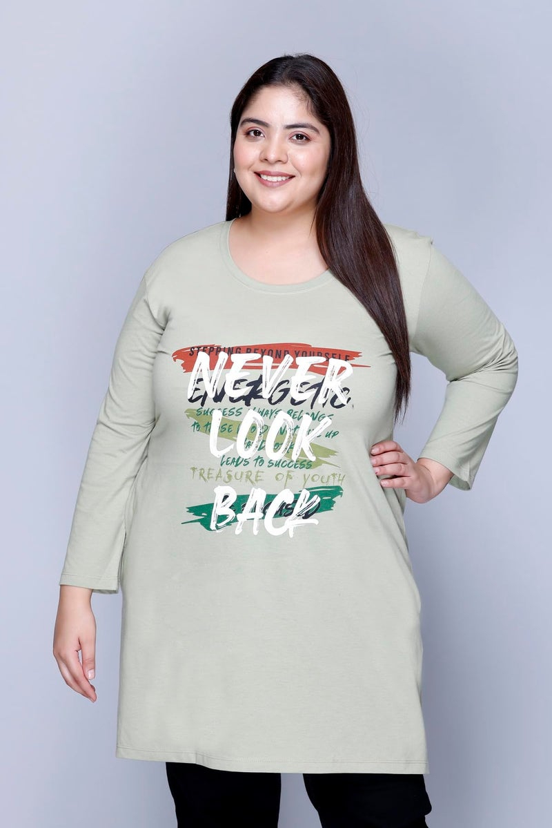 In Love Women's Cotton Chest Printed Full Sleeve Plus Size Long T-Shirt,FSLP570F05_6XL - Image 3
