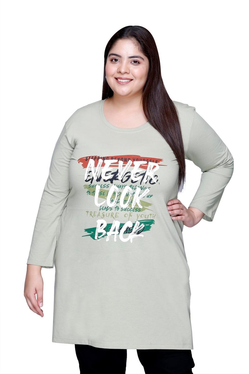 In Love Women's Cotton Chest Printed Full Sleeve Plus Size Long T-Shirt,FSLP570F05_6XL - Image 1
