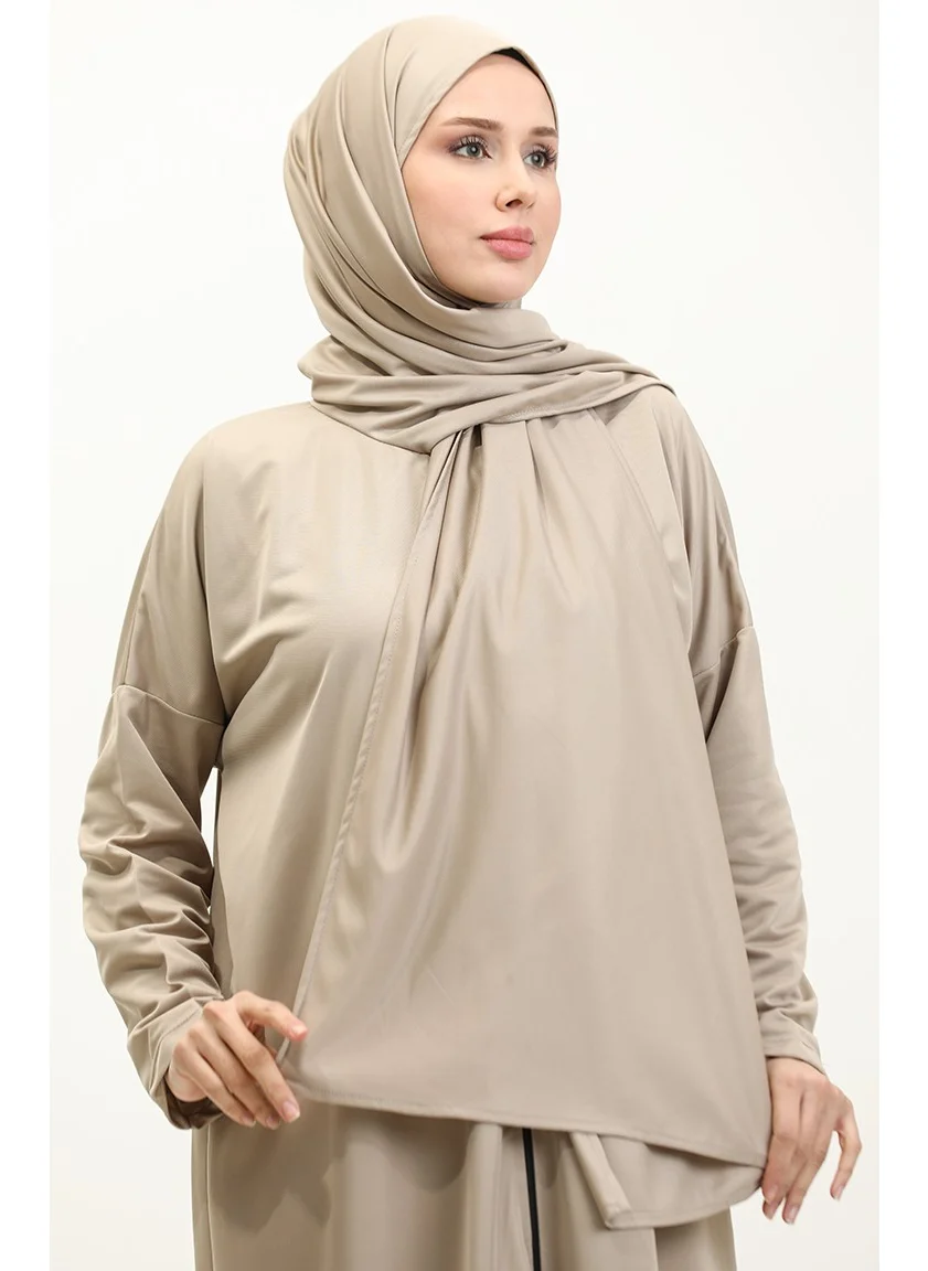 Sefa Merve One Piece Practical Prayer Dress with Headscarf 1980-03 Mink