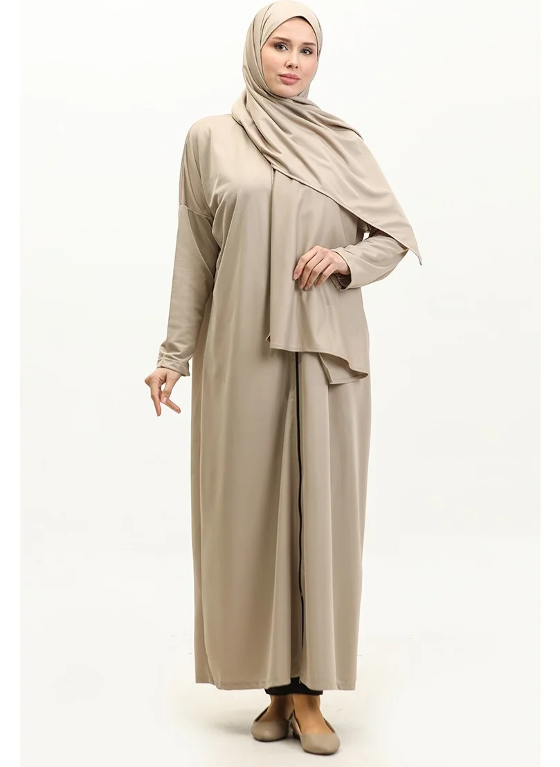 Sefa Merve One Piece Practical Prayer Dress with Headscarf 1980-03 Mink