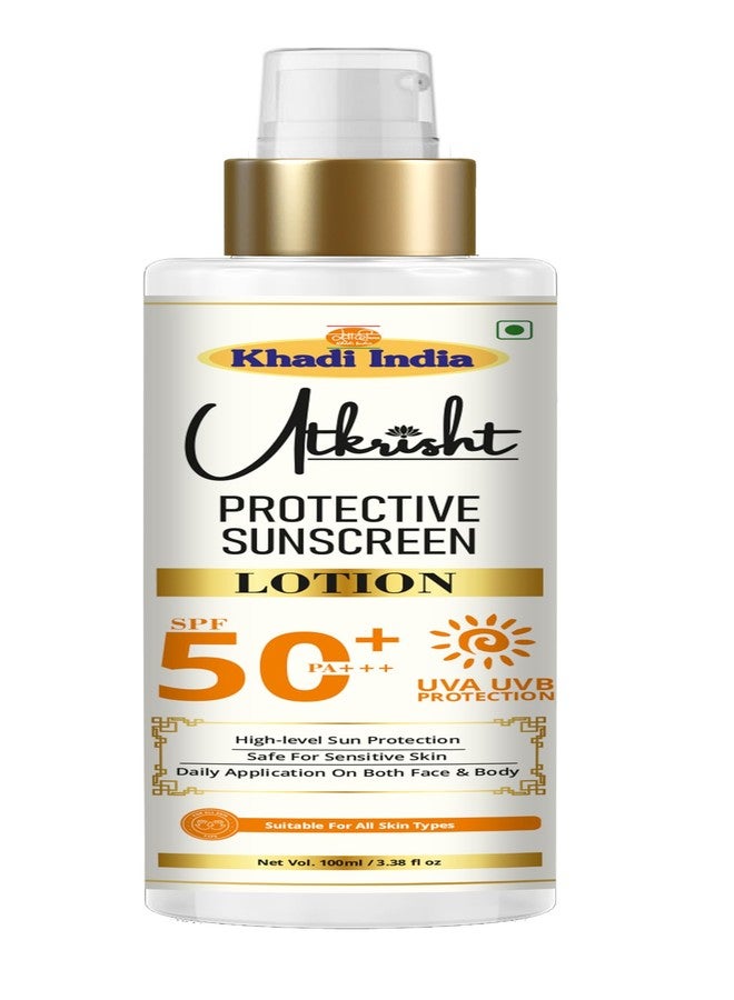 Utkrisht Khadi Protective Sunscreen Lotion SPF 50+ PA+++ 100ml | UVA UVB Protection | Quick Absorbing, Non Comedogenic | Suitable for All Skin Types | Daily Use for Face, Skin & Body | For Men & Women - Image 1