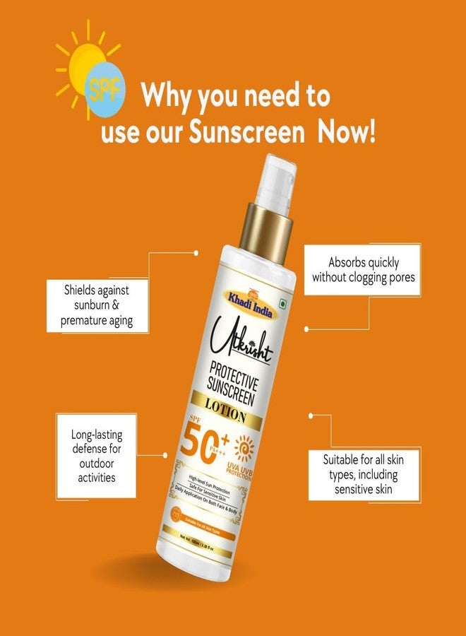 Utkrisht Khadi Protective Sunscreen Lotion SPF 50+ PA+++ 100ml | UVA UVB Protection | Quick Absorbing, Non Comedogenic | Suitable for All Skin Types | Daily Use for Face, Skin & Body | For Men & Women - Image 5