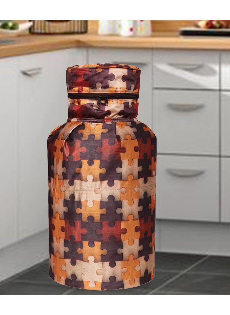 E-Retailer ERetailer Polyester 3Layered Digital Printed LPG Gas Cylinder Cover with Zip Enclosure ColorGeometric Brown Size26x14 Inches  - Image 1