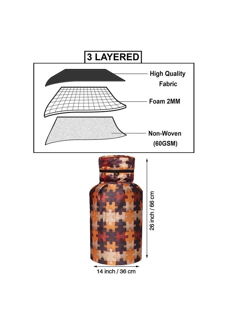 E-Retailer ERetailer Polyester 3Layered Digital Printed LPG Gas Cylinder Cover with Zip Enclosure ColorGeometric Brown Size26x14 Inches  - Image 2