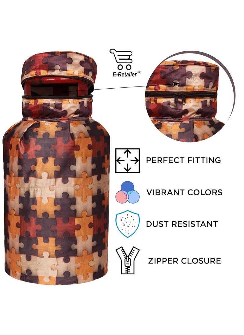 E-Retailer ERetailer Polyester 3Layered Digital Printed LPG Gas Cylinder Cover with Zip Enclosure ColorGeometric Brown Size26x14 Inches  - Image 4
