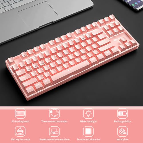 Qisan Wireless Mechanical Keyboard & Wired Gaming Keyboard | 87-Key 80% Compact Layout, Triple Mode 2.4G/USB-C/Bluetooth | White Backlit Blue Switch | Rechargeable Computer Keyboard for Laptop & PC - Image 3