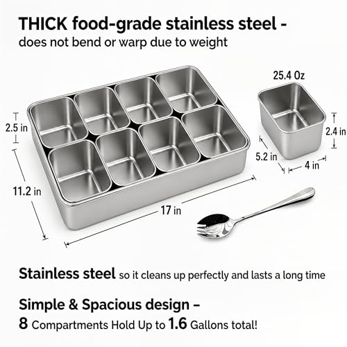 Jugetware Stainless Steel Yakumi Pan, Yakumi Pans, Yakumi Mise En Place, Mise En Place Containers, Japanese Food Container, Condiment Containers, Multi Compartment Food Containers (8 Compartment) - Image 2