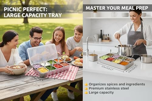 Jugetware Stainless Steel Yakumi Pan, Yakumi Pans, Yakumi Mise En Place, Mise En Place Containers, Japanese Food Container, Condiment Containers, Multi Compartment Food Containers (8 Compartment) - Image 4