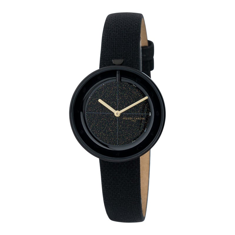 PIERRE CARDIN Women's Watch with Black Stainless Steel Case and Black Leather Band - Image 1