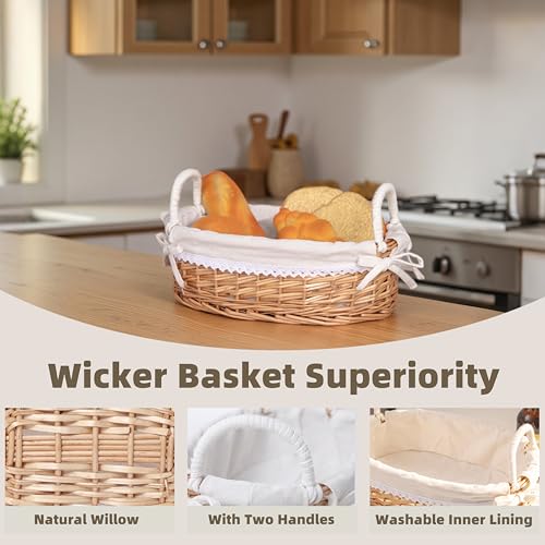 SHCMSADO Wicker Bread Basket with Removable White LinerServing Bread Basket For Kitchen Counter With Handle126X84X394 Inches - Image 3