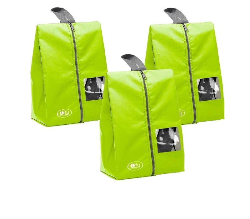 Lify حقائب أحذية السفر مع عرض حقائب أحذية مقاومة للماء، حقائب تنظيم أحذية السفر المحمولة من النايلون مع سحاب للنساء والرجال - (فلوريسنت (أخضر نيون) - 3 قطع) - Image 1