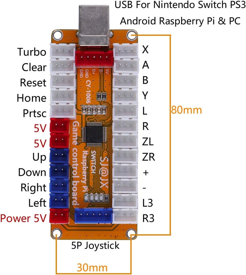 وحدة تحكم ألعاب الأركيد مع مصباح LED ومشفر USB ولوحة ألعاب مع أزرار ضوئية بمفاتيح Cherry MX الدقيقة وعصا تحكم LED رباعية/ثمانية الاتجاهات لأجهزة Nintendo Switch وPC وPS3 وRaspberry Pi وMAME - Image 4