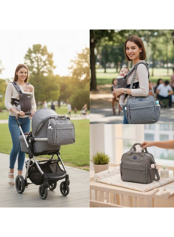 حقيبة حفاضات ومستلزمات الأطفال والبيبي ، تصميم مبطن عصري بجيوب متعددة وحزام كتف قابل للتعديل - رمادي - Image 3