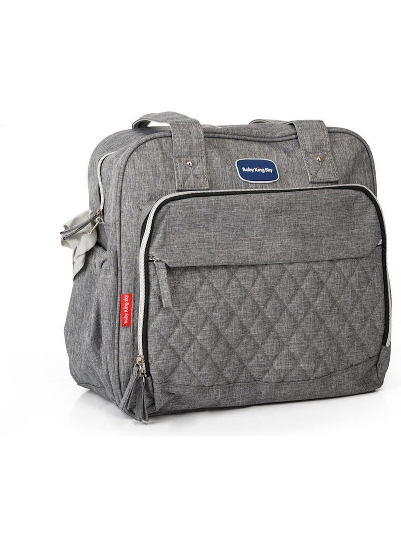 حقيبة حفاضات ومستلزمات الأطفال والبيبي ، تصميم مبطن عصري بجيوب متعددة وحزام كتف قابل للتعديل - رمادي - Image 2