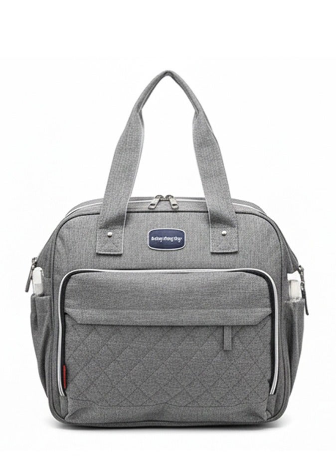 حقيبة حفاضات ومستلزمات الأطفال والبيبي ، تصميم مبطن عصري بجيوب متعددة وحزام كتف قابل للتعديل - رمادي - Image 1