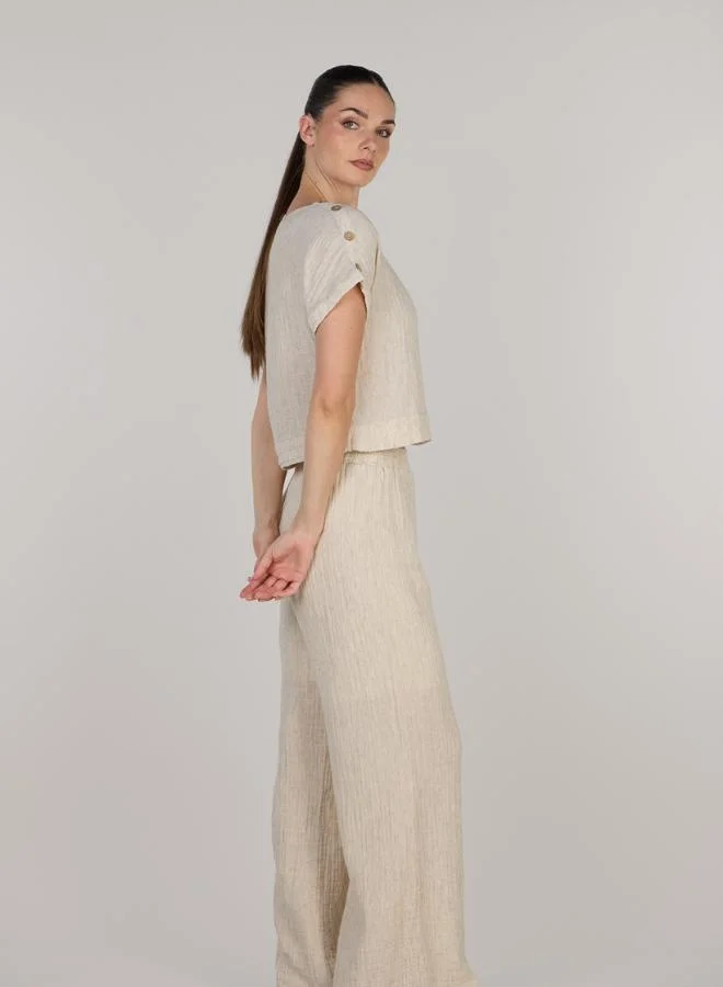 Just Nature Jenny Geneva Drop Shoulder Top with Half-button Placket