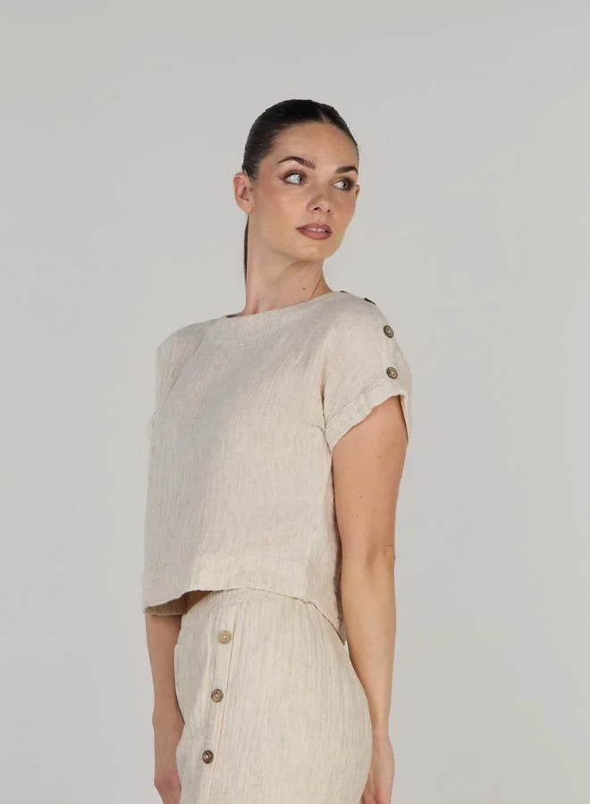 Just Nature Jenny Geneva Drop Shoulder Top with Half-button Placket