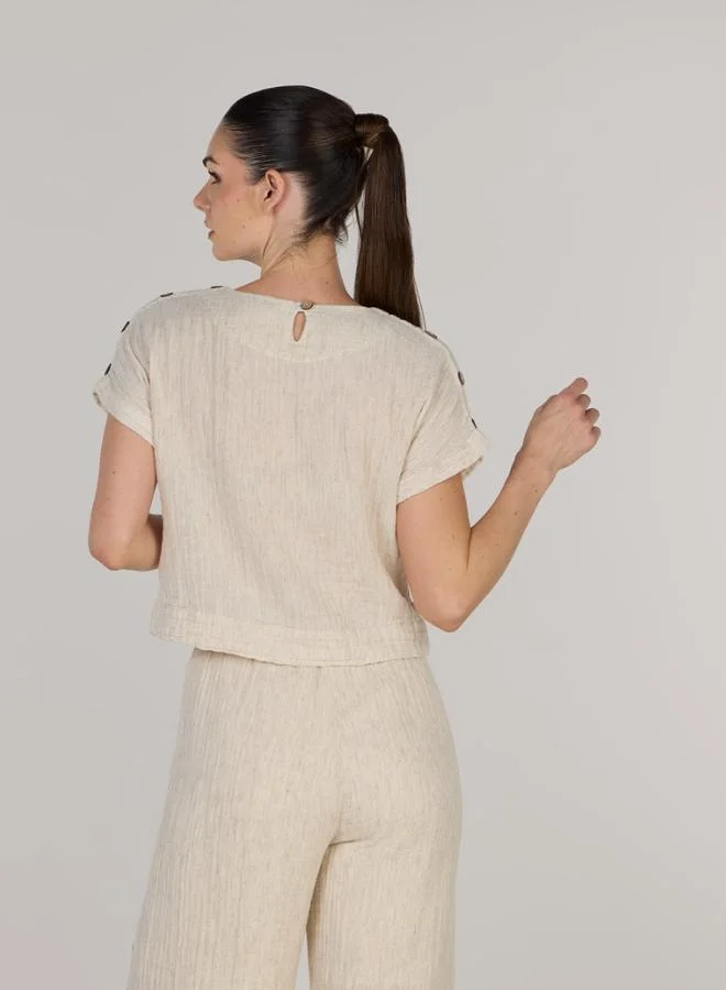 Just Nature Jenny Geneva Drop Shoulder Top with Half-button Placket
