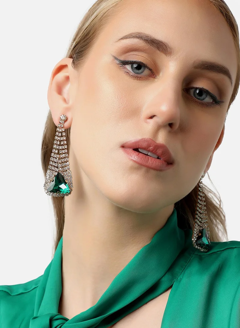 سوهي قرط متدلي من الحجر مصمم للحفلات مطلي بالذهب