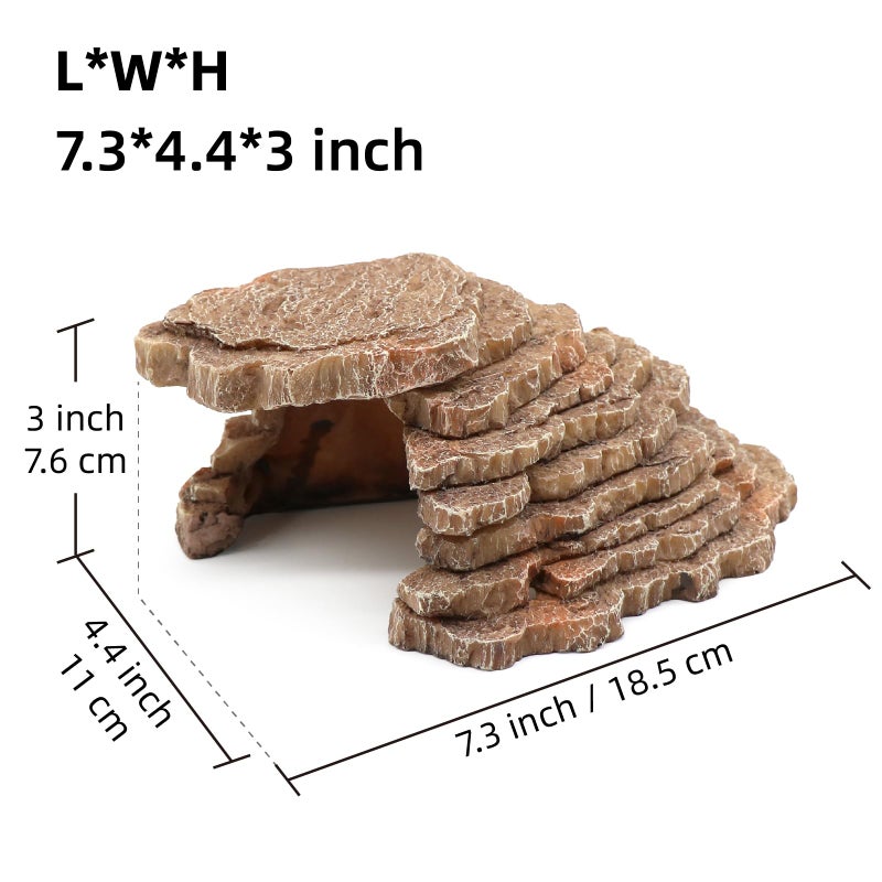 relaqcc Gecko Hide Shale Scape Step Ledge, Reptile Cave Hideout Tank Accessories Decorations, Great for Reptiles, Amphibians, Leopard Gecko, Lizard, Frogs, Turtle (Small-7.3 * 4.4 * 3) - Image 2