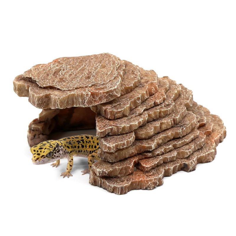 relaqcc Gecko Hide Shale Scape Step Ledge, Reptile Cave Hideout Tank Accessories Decorations, Great for Reptiles, Amphibians, Leopard Gecko, Lizard, Frogs, Turtle (Small-7.3 * 4.4 * 3) - Image 1