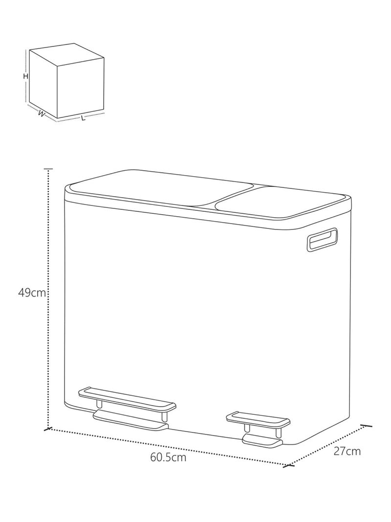 Obsessions Obsessions Stainless Steel Step Dustbin with Dual Liner, 30+15 Litres, Metallic - Image 3