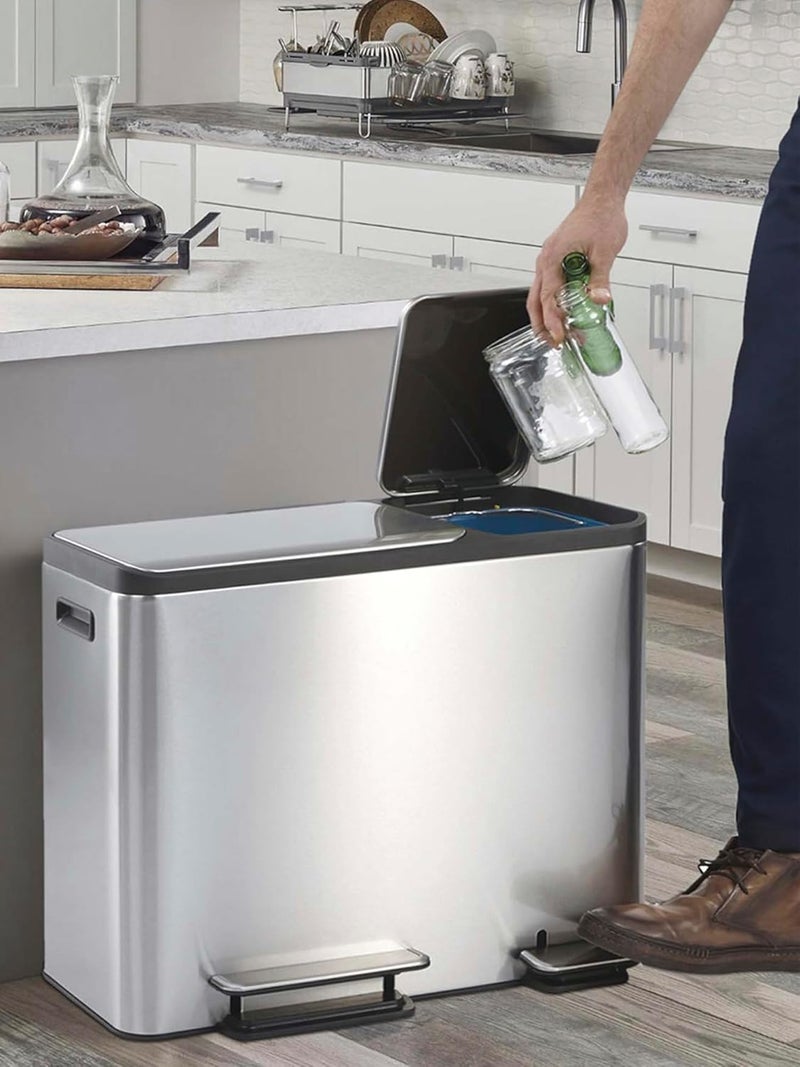 Obsessions Obsessions Stainless Steel Step Dustbin with Dual Liner, 30+15 Litres, Metallic - Image 1