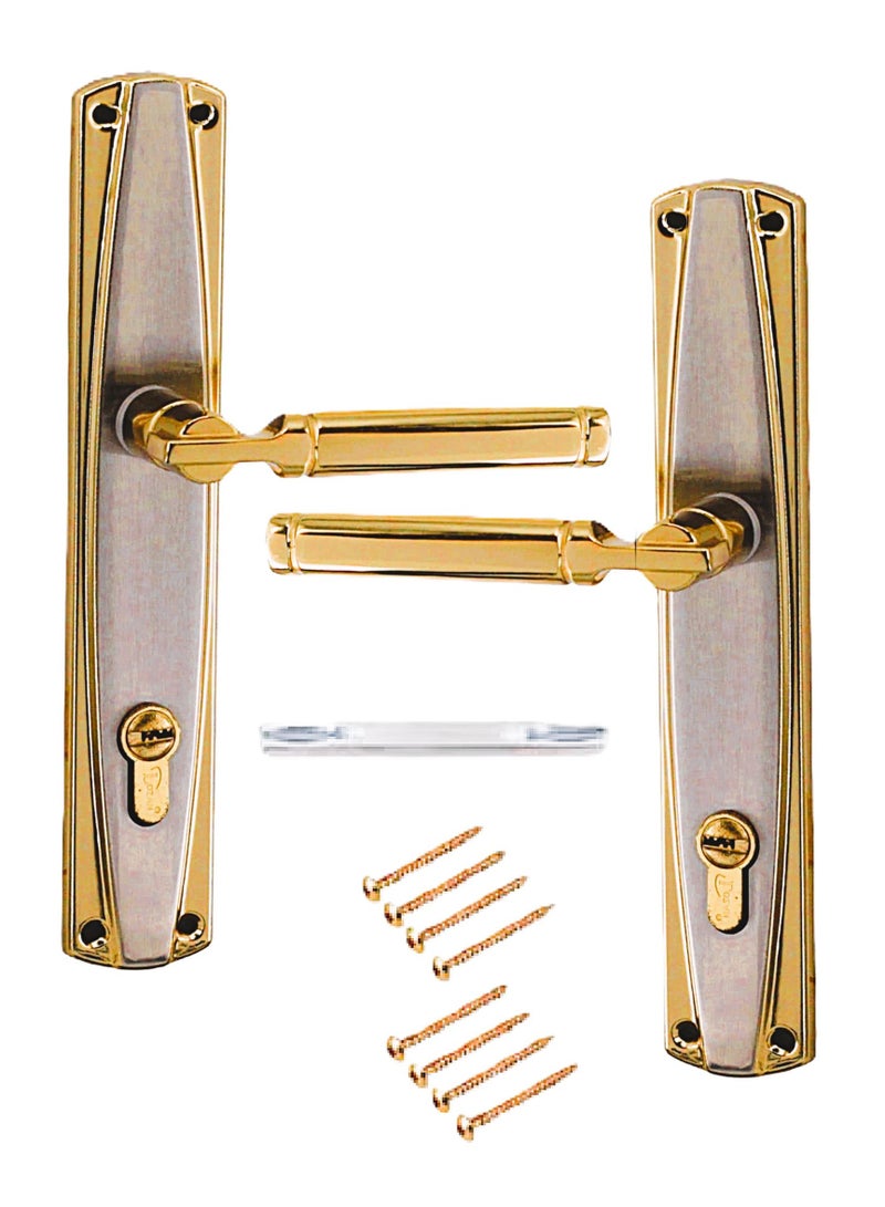 tucra Pair Of Door Handles With Lock Slot Golden/Silver Color - Image 1