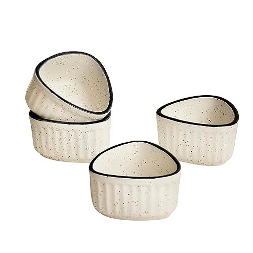 StyleMyWay Handcrafted Ceramic Triangular Ribbed Dip Bowls (Set of 4, 50 ml Each) | Modern White Dip Bowls - Image 2
