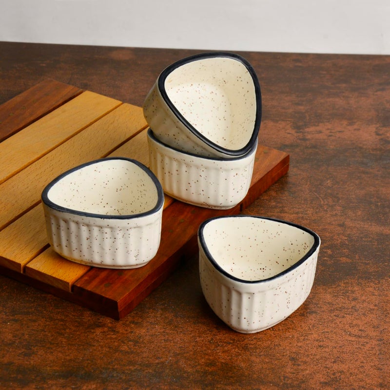 StyleMyWay Handcrafted Ceramic Triangular Ribbed Dip Bowls (Set of 4, 50 ml Each) | Modern White Dip Bowls - Image 5