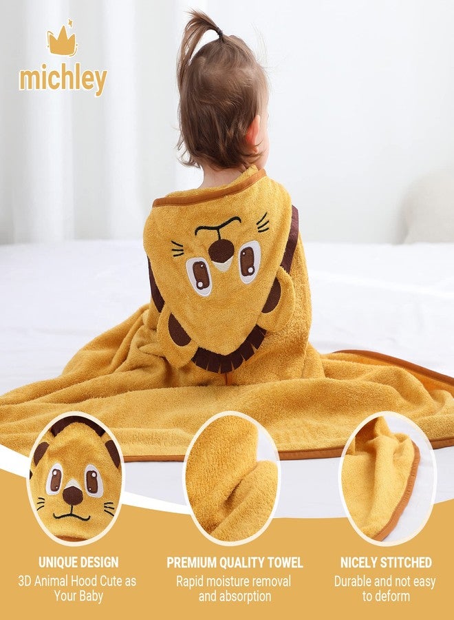 MICHLEY Bamboo Viscose Baby Hooded Bath Towel for 0-5 Years Boys and Girls, 29.5 x 39.5 Inch Ultra-Soft and Quick-drying Infant Bath(Lion) - Image 3